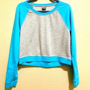 Champion Blue Gray sweatshirt color block long sleeve crop sweater size M